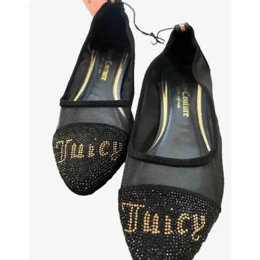 Juicy couture bling rhinestone logo pointed toe mesh logo Flats shoes 9.5W